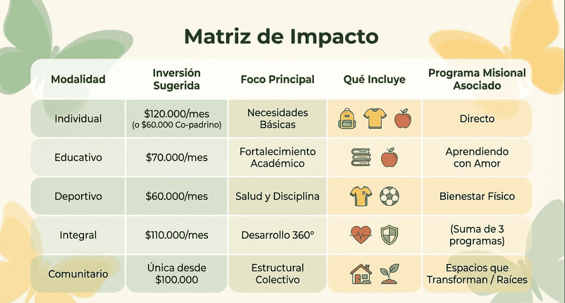 Apadrinamiento - Matriz de opciones de apadrinamiento para niños, niñas, adolescentes y familias de comunidades vulnerables